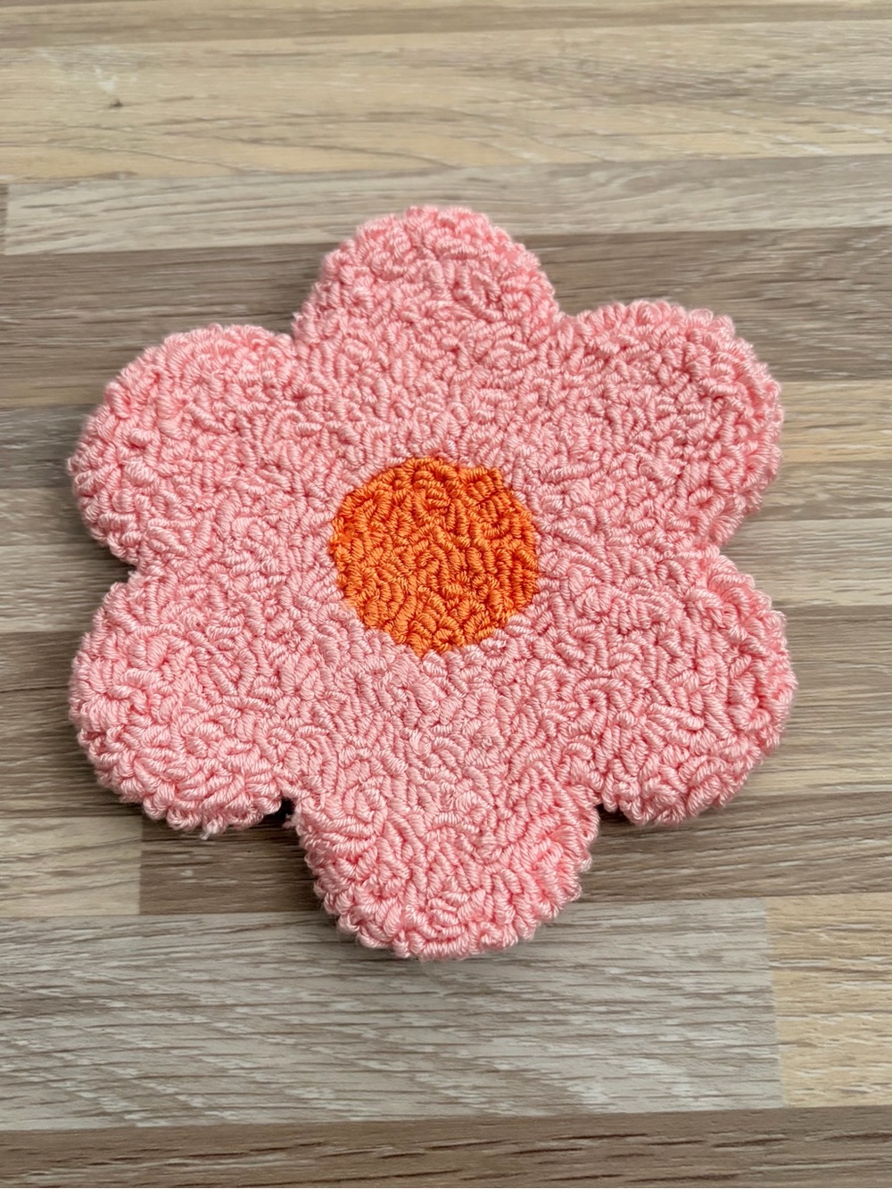 Handmade Pink Flower Crochet Coaster 🧡